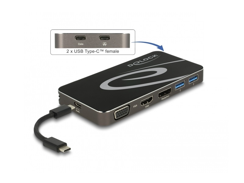Delock  USB Type-C 100W dokkolóállomás Dokkoló, portreplikátor, HUB